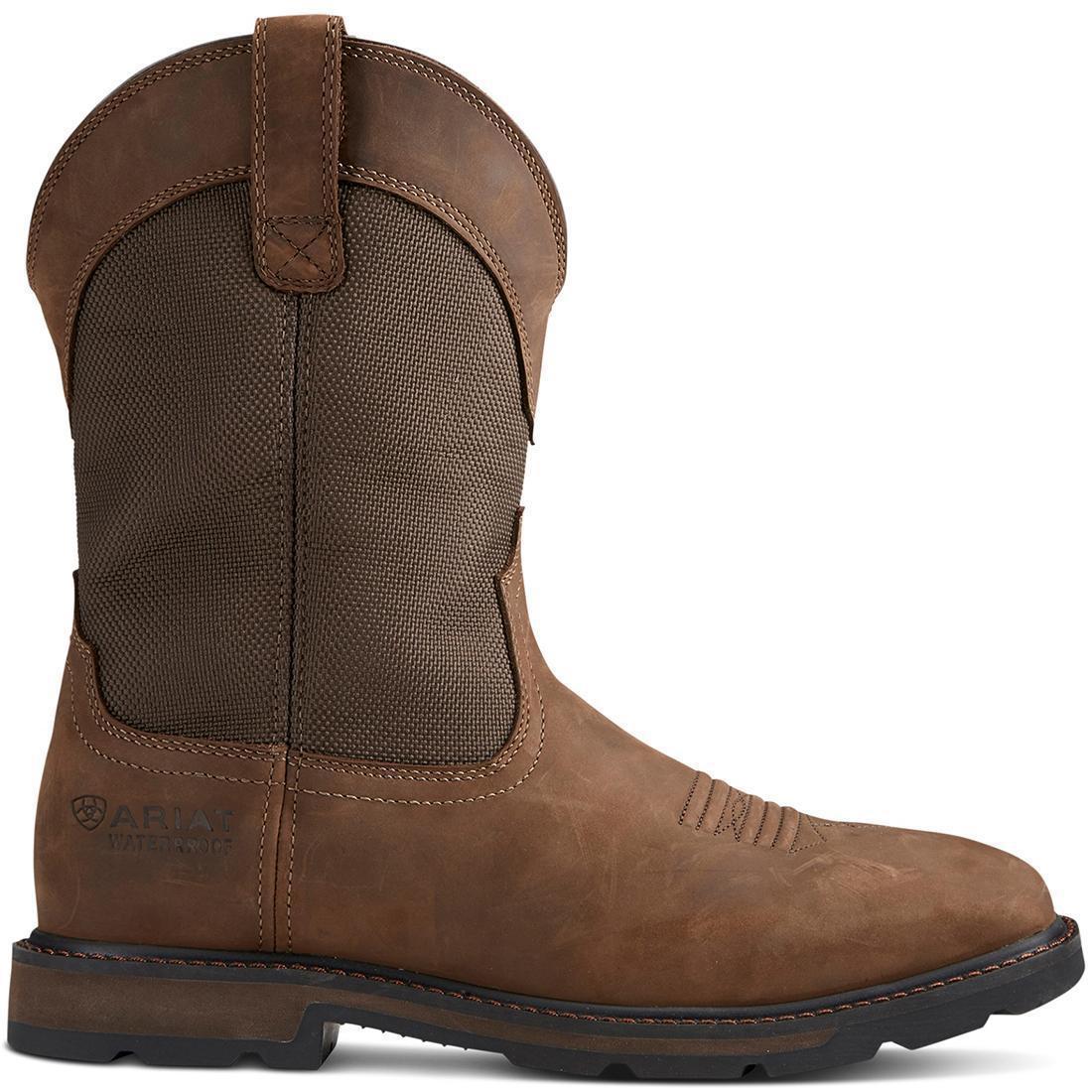 Groundbreaker Steel-Toe Waterproof Wide Square Toe Work Boot Palm Brown