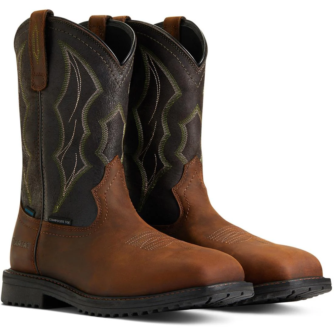 RigTek Composite-Toe Waterproof Wide Square Toe Work Boot Distressed Brown