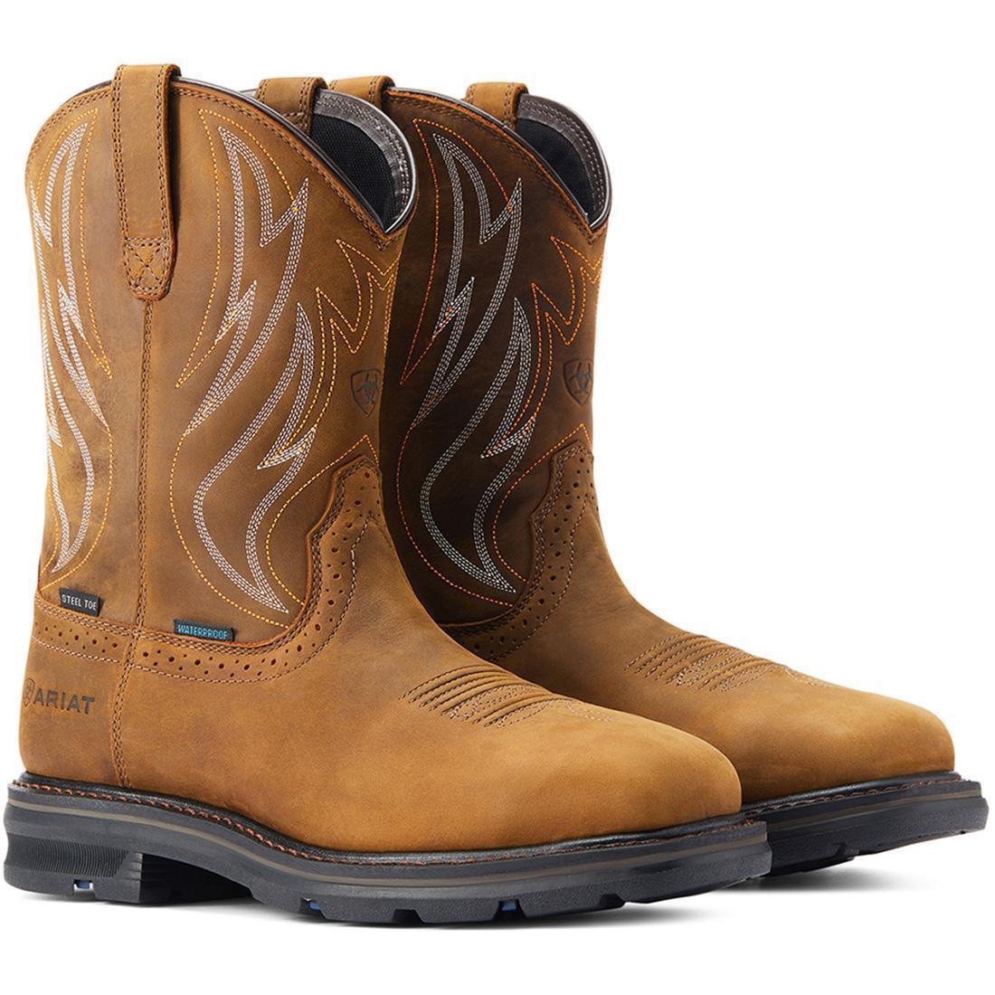 Sierra Shock Shield Steel-Toe Waterproof Work Boot Distressed Brown