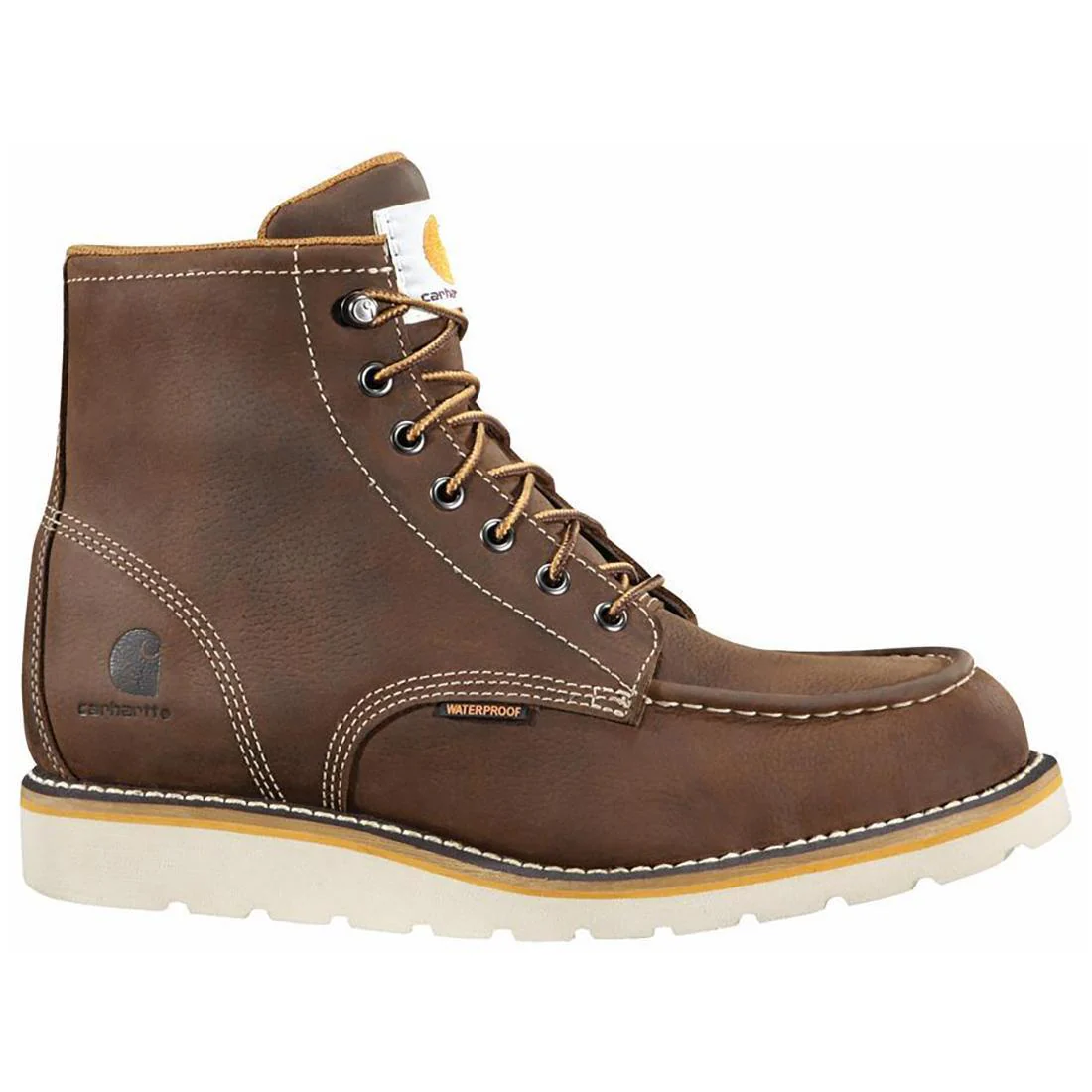 6" Waterproof Moc Toe Wedge Soft Toe Boot Dark Brown