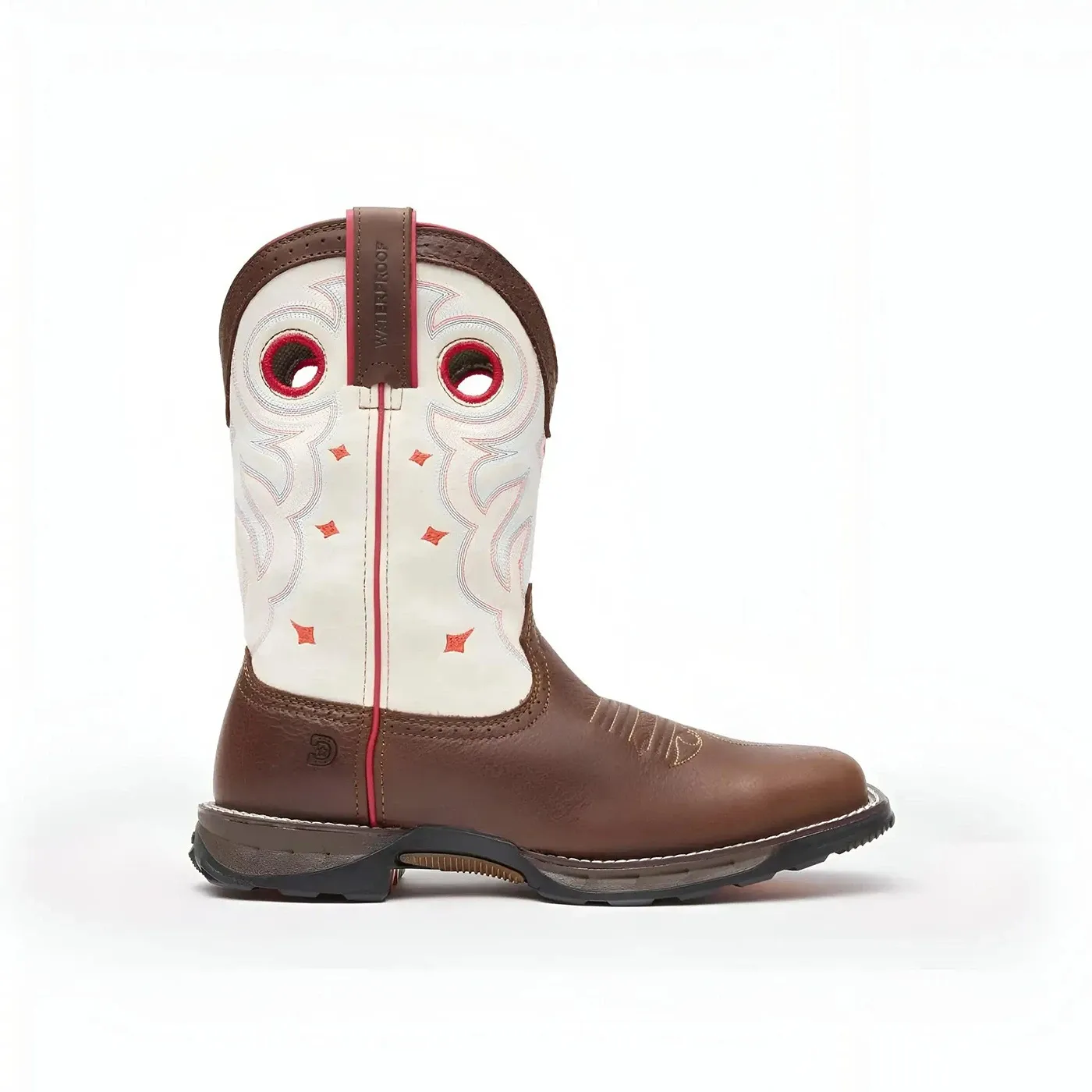 Women’s Durango Maverick Steel Toe Waterproof Western Work Boot sable Brown White