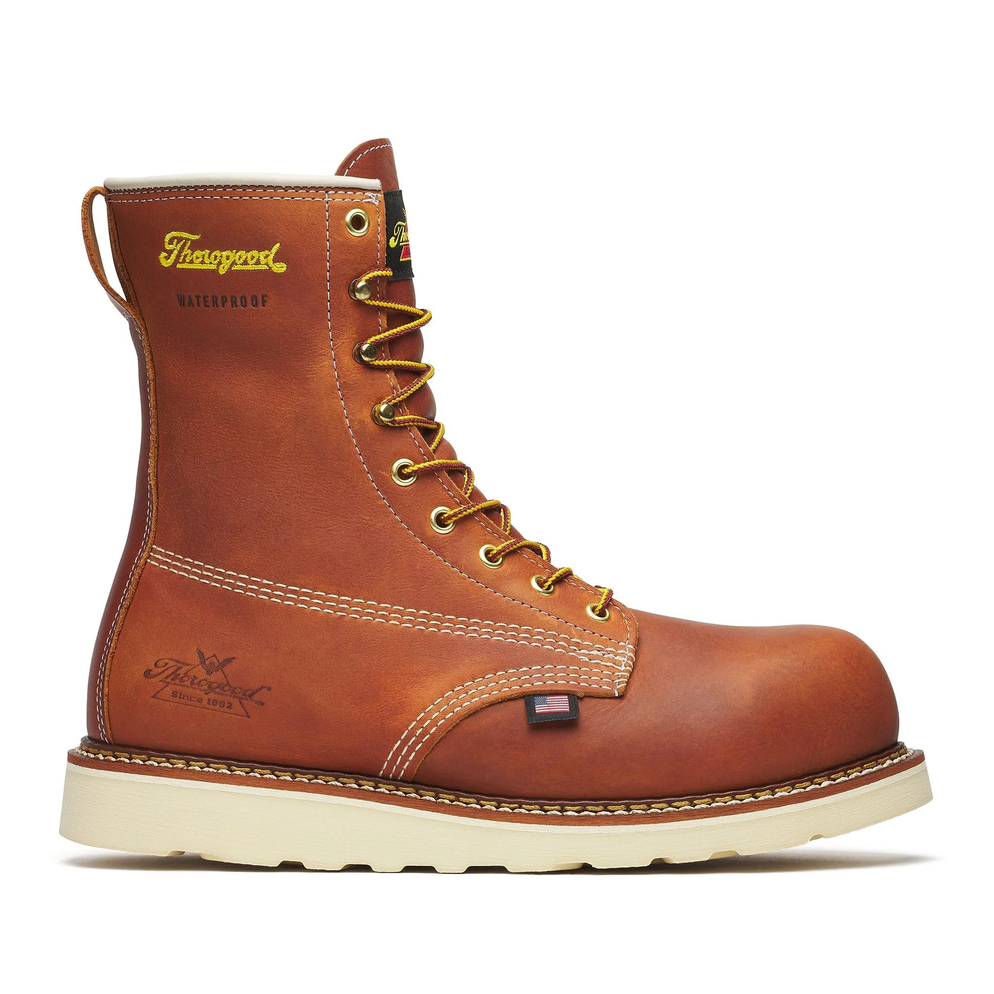 American Heritage Waterproof 8" Composite Toe Plain Toe Boot Maxwear Wedge Tobacco